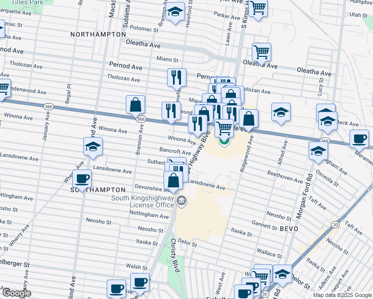 map of restaurants, bars, coffee shops, grocery stores, and more near 4945 Winona Avenue in St. Louis
