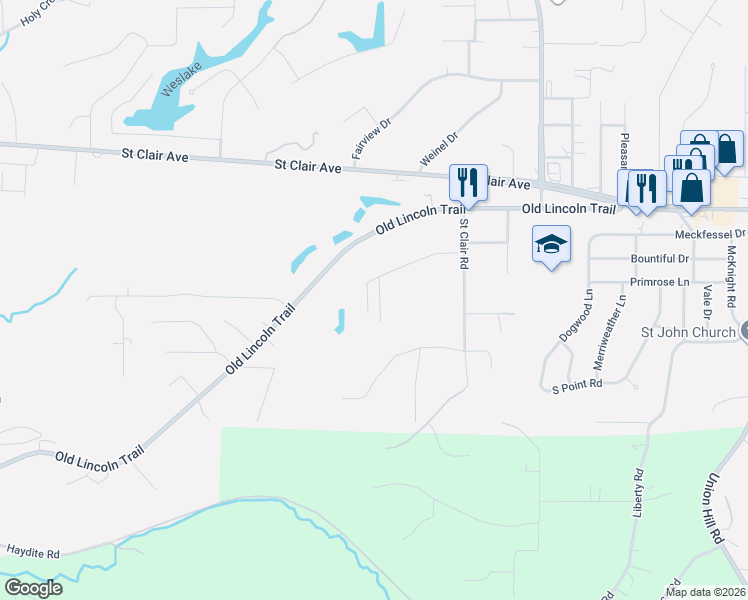 map of restaurants, bars, coffee shops, grocery stores, and more near 500 Judith Ann Place in Fairview Heights