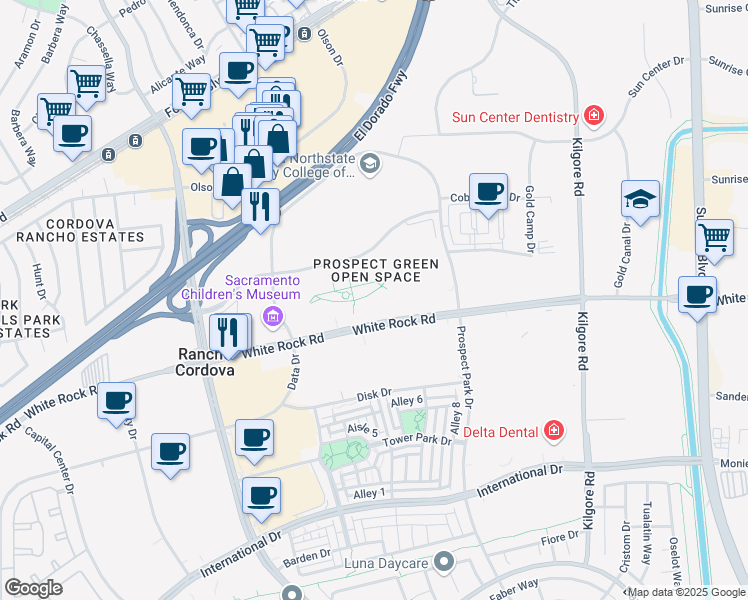 map of restaurants, bars, coffee shops, grocery stores, and more near 10911 White Rock Road in Rancho Cordova