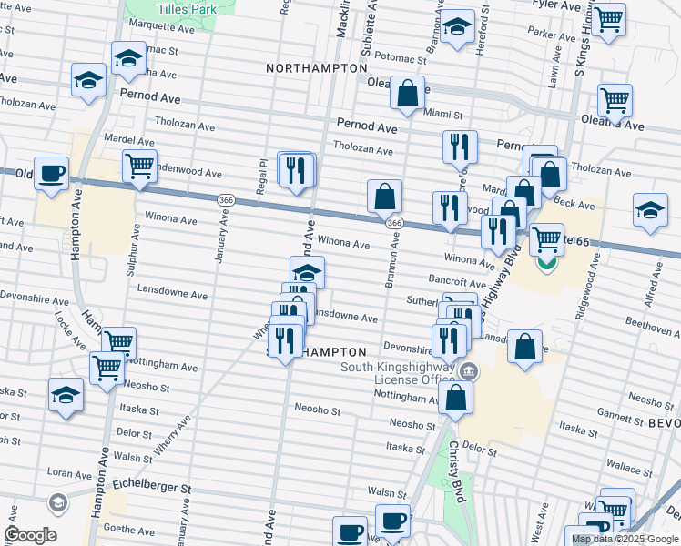 map of restaurants, bars, coffee shops, grocery stores, and more near 5324 Bancroft Avenue in St. Louis