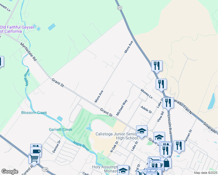 map of restaurants, bars, coffee shops, grocery stores, and more near 1927 Mora Avenue in Calistoga