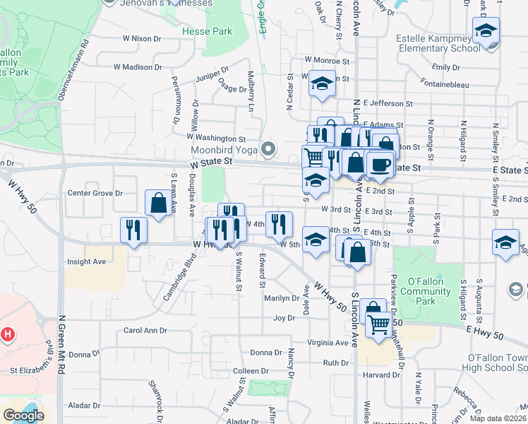 map of restaurants, bars, coffee shops, grocery stores, and more near 402 West 3rd Street in O'Fallon