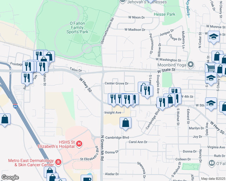 map of restaurants, bars, coffee shops, grocery stores, and more near 221 Eagle Ridge in O'Fallon