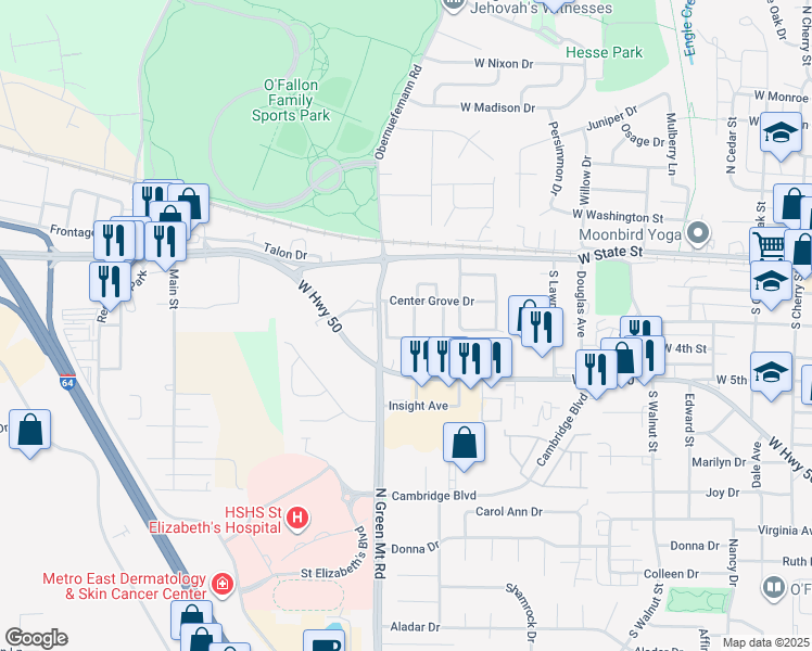 map of restaurants, bars, coffee shops, grocery stores, and more near 221 Eagle Ridge in O'Fallon