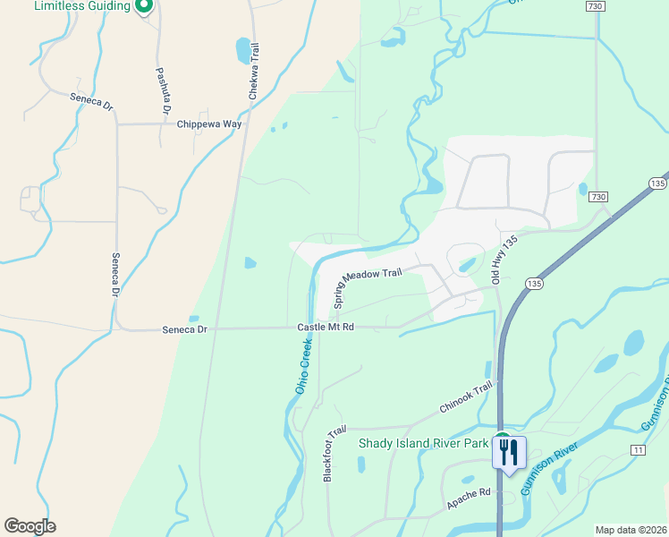 map of restaurants, bars, coffee shops, grocery stores, and more near 253 Spring Meadow Trail in Gunnison