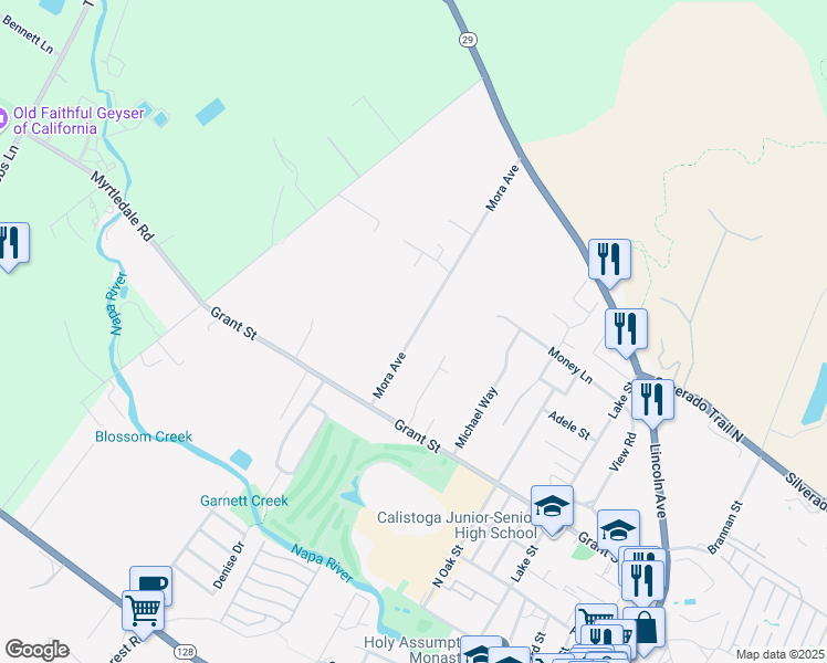 map of restaurants, bars, coffee shops, grocery stores, and more near 1927 Mora Avenue in Calistoga