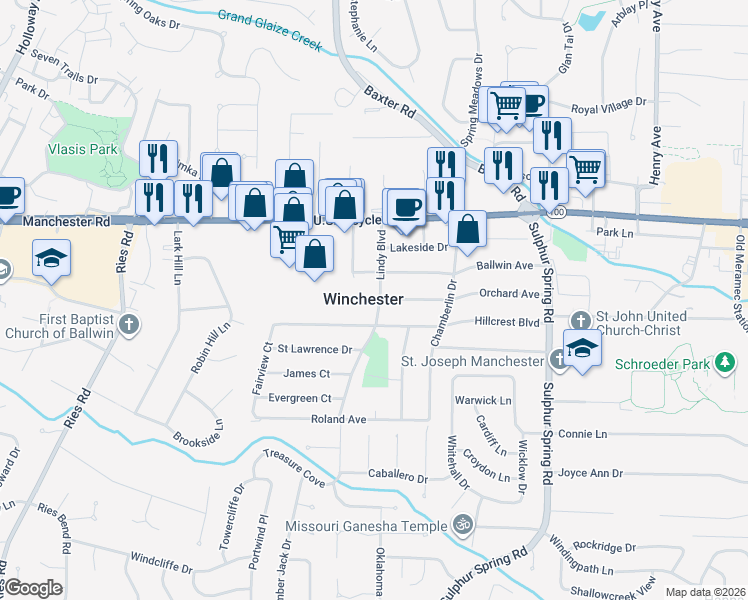 map of restaurants, bars, coffee shops, grocery stores, and more near in Winchester