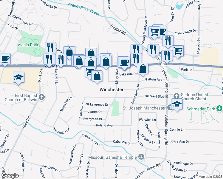 map of restaurants, bars, coffee shops, grocery stores, and more near in Winchester