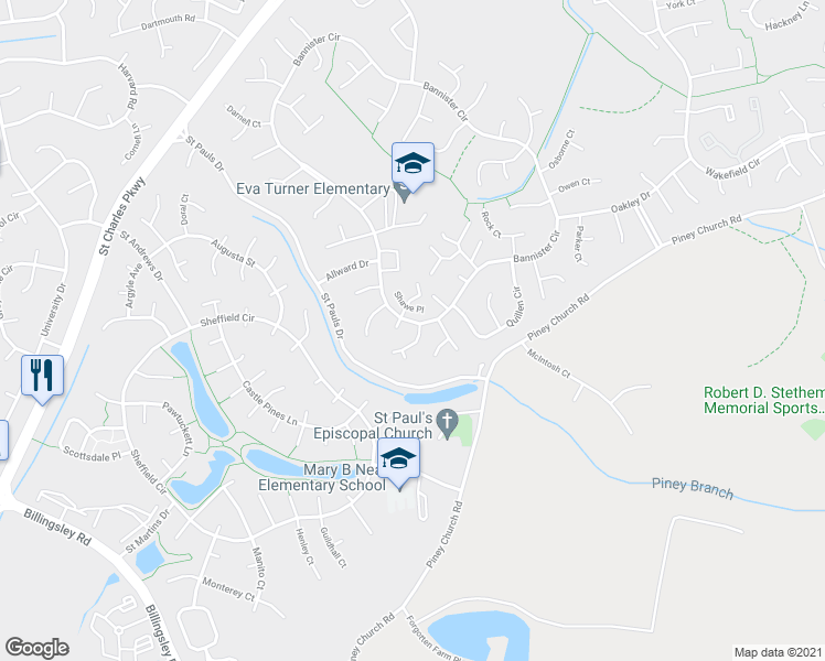 map of restaurants, bars, coffee shops, grocery stores, and more near 4823 Underwood Court in Waldorf