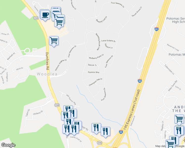 map of restaurants, bars, coffee shops, grocery stores, and more near 3730 Equinox Way in Montclair