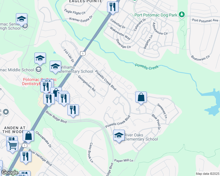 map of restaurants, bars, coffee shops, grocery stores, and more near 2755 Patrick Henry Drive in Woodbridge