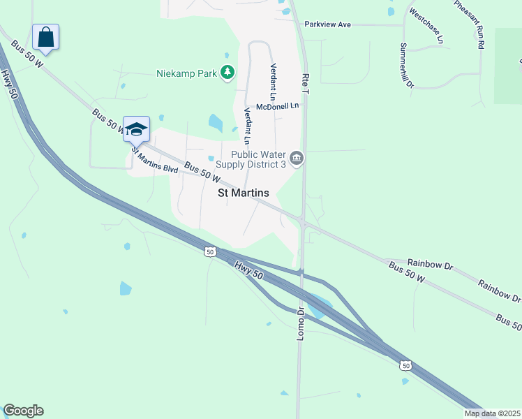 map of restaurants, bars, coffee shops, grocery stores, and more near 6825 Business 50 West in Jefferson City
