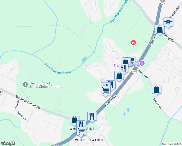 map of restaurants, bars, coffee shops, grocery stores, and more near 4477 Southern Business Park Drive in White Plains