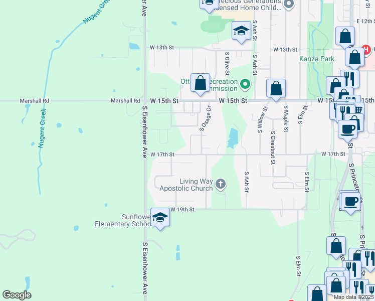 map of restaurants, bars, coffee shops, grocery stores, and more near 1141 West 17th Street in Ottawa