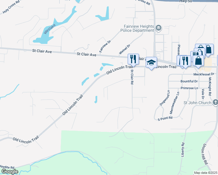 map of restaurants, bars, coffee shops, grocery stores, and more near 500 Judith Ann Place in Fairview Heights