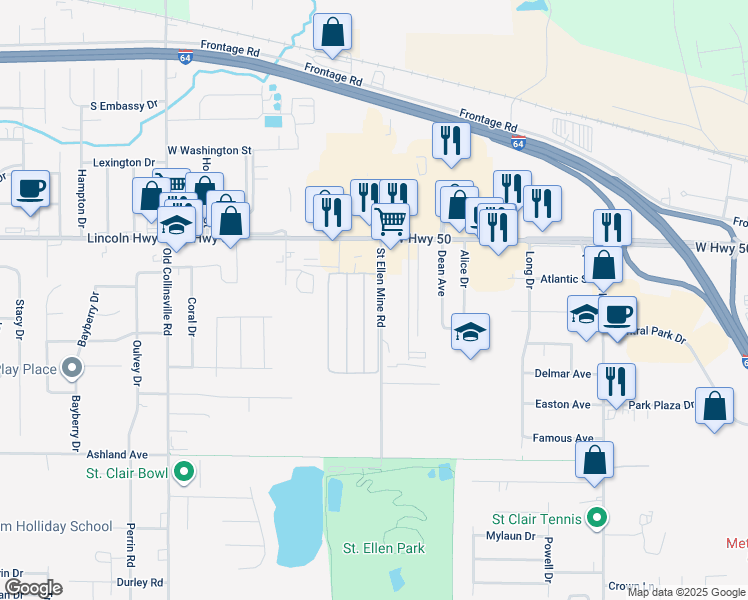 map of restaurants, bars, coffee shops, grocery stores, and more near 108 Castle Acres Drive in O'Fallon