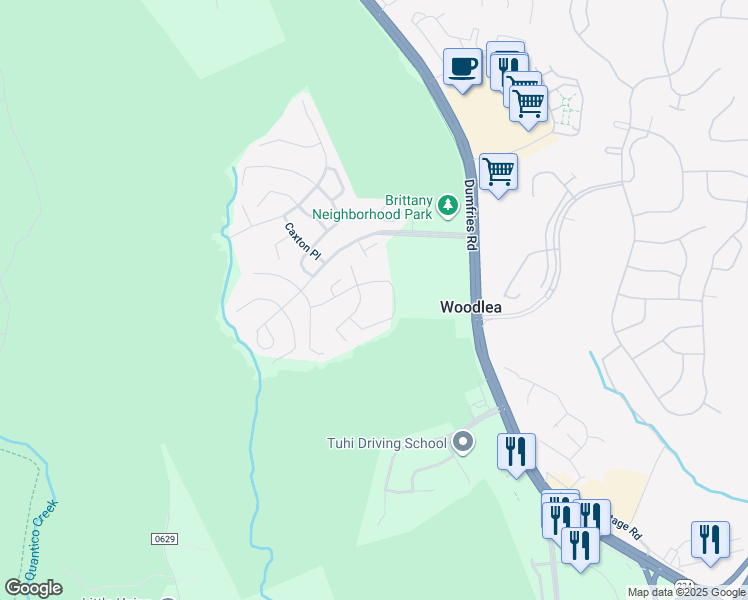 map of restaurants, bars, coffee shops, grocery stores, and more near 4257 Moot Drive in Dumfries