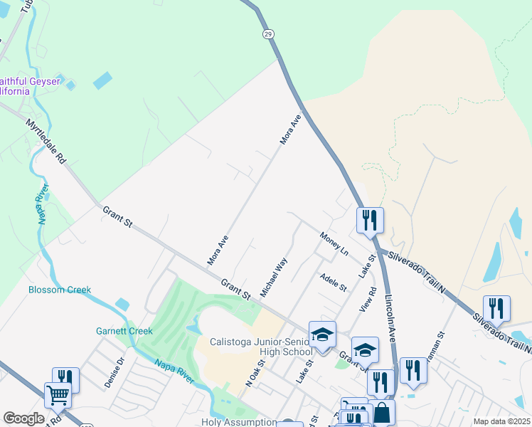 map of restaurants, bars, coffee shops, grocery stores, and more near 2006 Mora Avenue in Calistoga