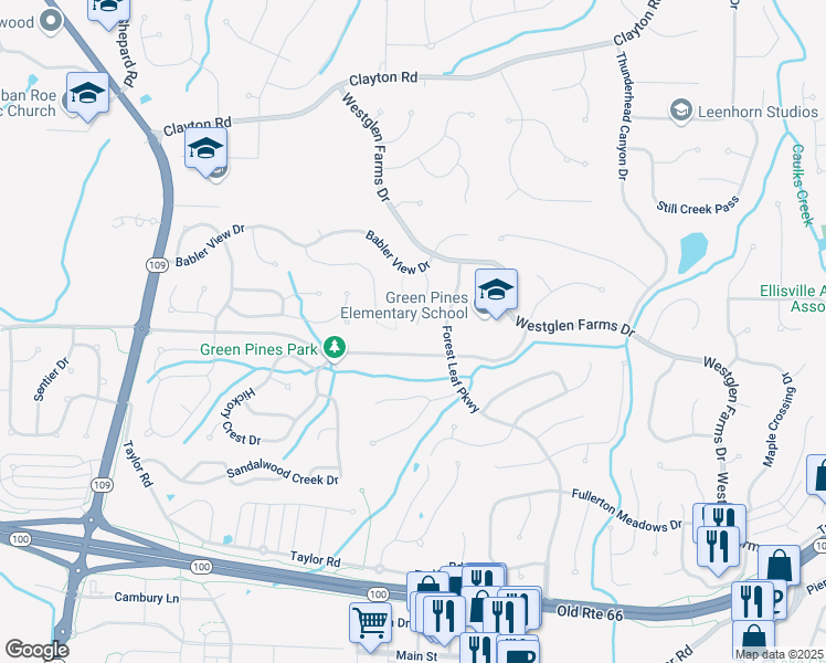 map of restaurants, bars, coffee shops, grocery stores, and more near 2343 Johnnycake Ridge Court in Wildwood