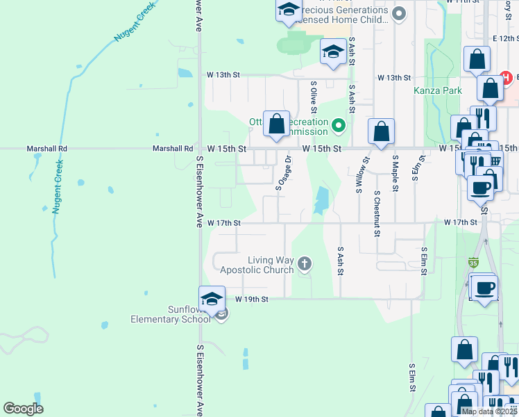 map of restaurants, bars, coffee shops, grocery stores, and more near 1135 West 17th Street in Ottawa