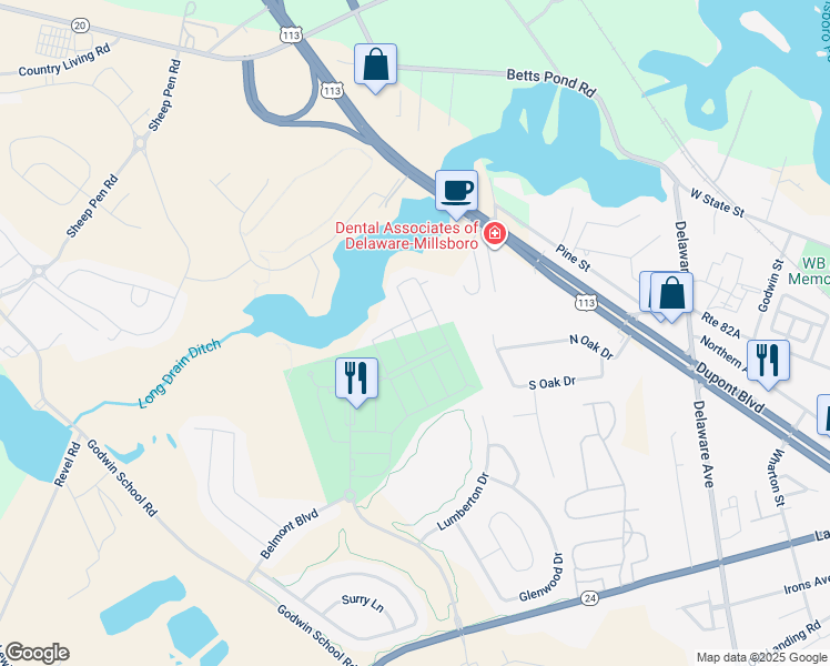 map of restaurants, bars, coffee shops, grocery stores, and more near 21096 Brunswick Lane in Millsboro