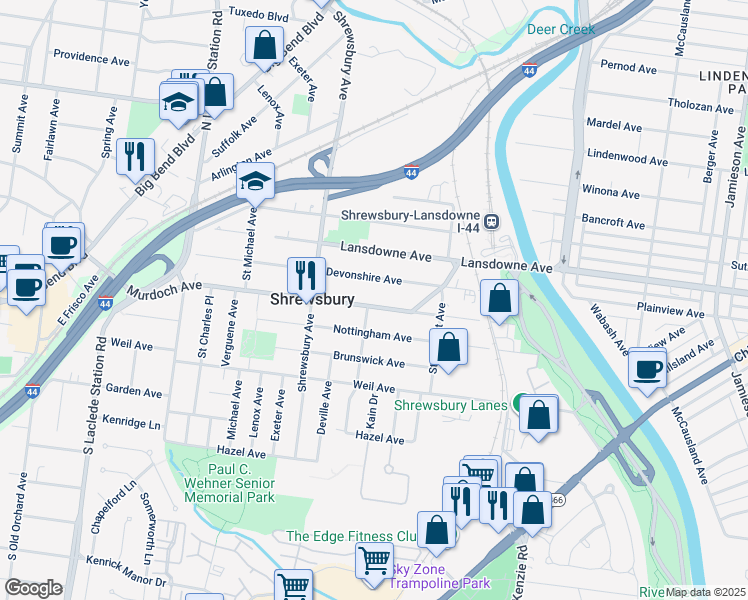 map of restaurants, bars, coffee shops, grocery stores, and more near 7333 Murdoch Avenue in St. Louis