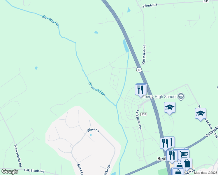 map of restaurants, bars, coffee shops, grocery stores, and more near 7609 Hancock Street in Bealeton