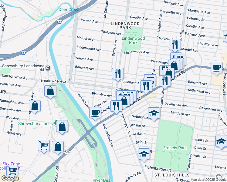 map of restaurants, bars, coffee shops, grocery stores, and more near 4509 Jamieson Avenue in St. Louis