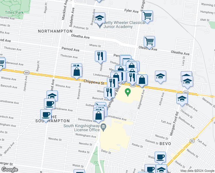 map of restaurants, bars, coffee shops, grocery stores, and more near 4945 Winona Avenue in St. Louis