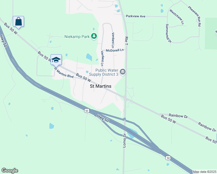 map of restaurants, bars, coffee shops, grocery stores, and more near 6825 Business 50 West in Jefferson City