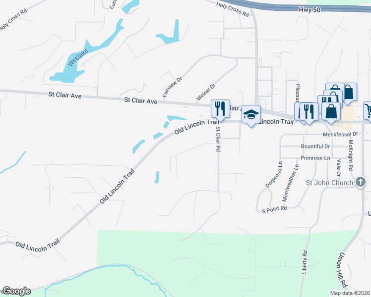map of restaurants, bars, coffee shops, grocery stores, and more near 500 Judith Ann Place in Fairview Heights