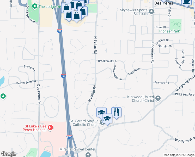 map of restaurants, bars, coffee shops, grocery stores, and more near 688 Trailcrest Court in St. Louis