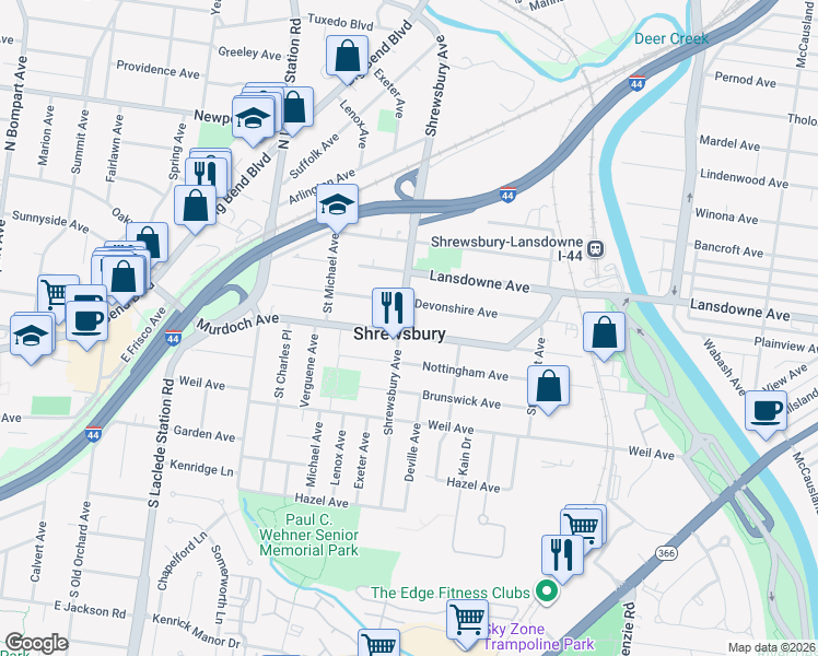 map of restaurants, bars, coffee shops, grocery stores, and more near in Shrewsbury