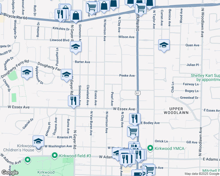 map of restaurants, bars, coffee shops, grocery stores, and more near 249 West Jewel Avenue in Kirkwood