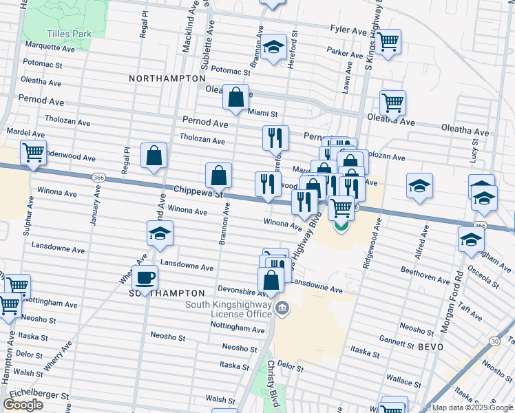 map of restaurants, bars, coffee shops, grocery stores, and more near 5016 Chippewa Street in St. Louis