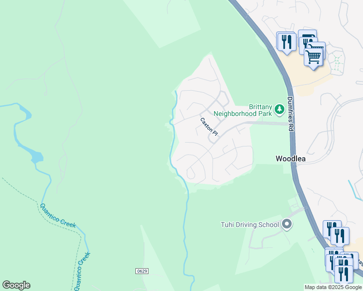 map of restaurants, bars, coffee shops, grocery stores, and more near 16602 Accolon Court in Dumfries
