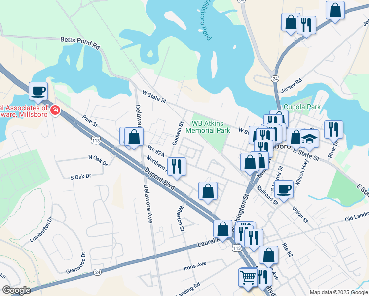 map of restaurants, bars, coffee shops, grocery stores, and more near 29016 Saint Thomas Boulevard in Millsboro