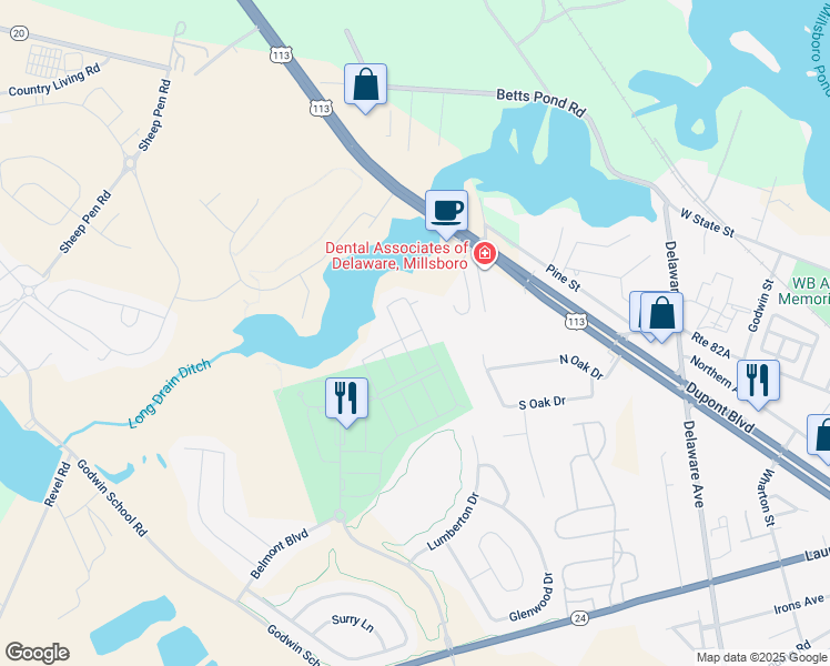 map of restaurants, bars, coffee shops, grocery stores, and more near 20556 Asheville Drive in Millsboro
