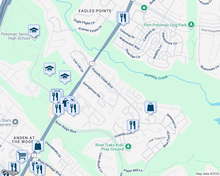 map of restaurants, bars, coffee shops, grocery stores, and more near 2818 Beechtree Lane in Woodbridge