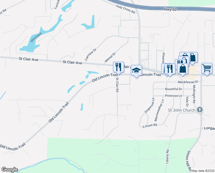 map of restaurants, bars, coffee shops, grocery stores, and more near 9922 Old Lincoln Trail in Fairview Heights