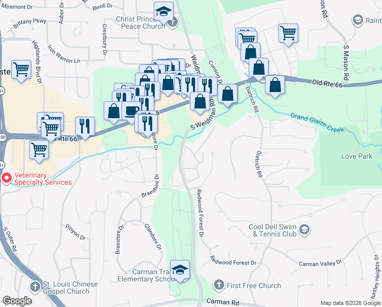 map of restaurants, bars, coffee shops, grocery stores, and more near 240 Hickory Hedge Drive in Manchester