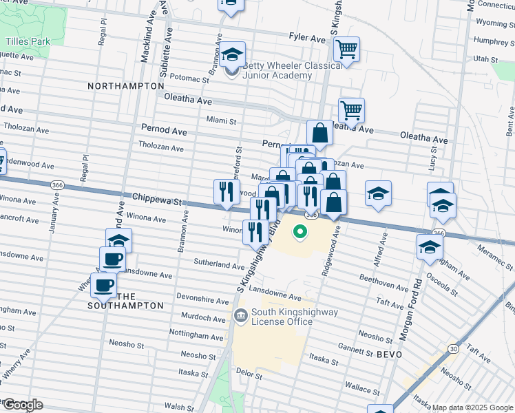 map of restaurants, bars, coffee shops, grocery stores, and more near 4928 Lindenwood Avenue in St. Louis