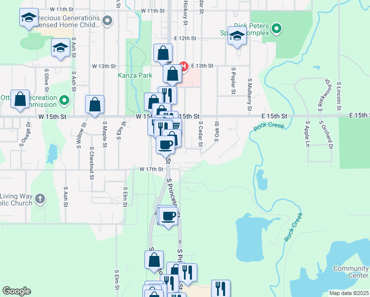 map of restaurants, bars, coffee shops, grocery stores, and more near 1605 South Main Street in Ottawa