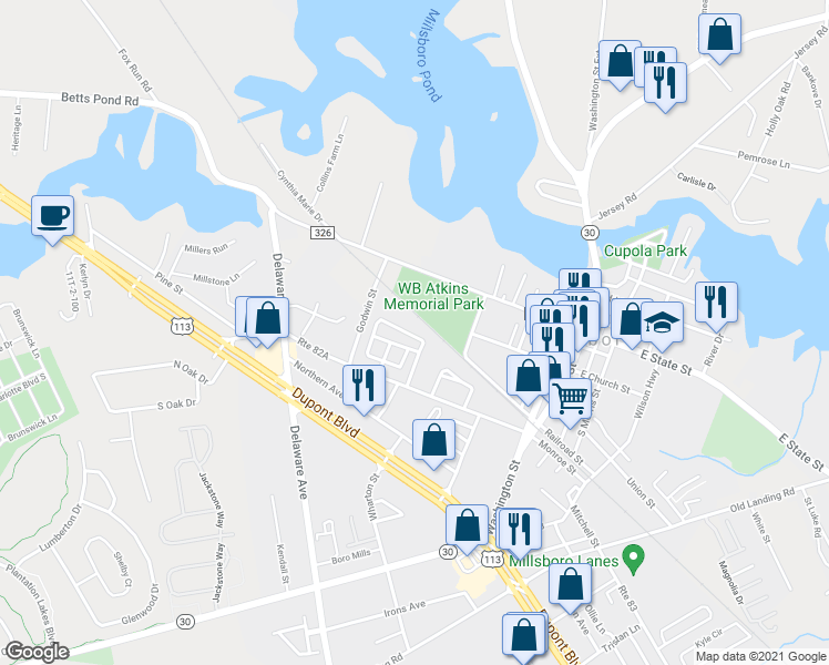 map of restaurants, bars, coffee shops, grocery stores, and more near 29010 Saint Thomas Boulevard in Millsboro