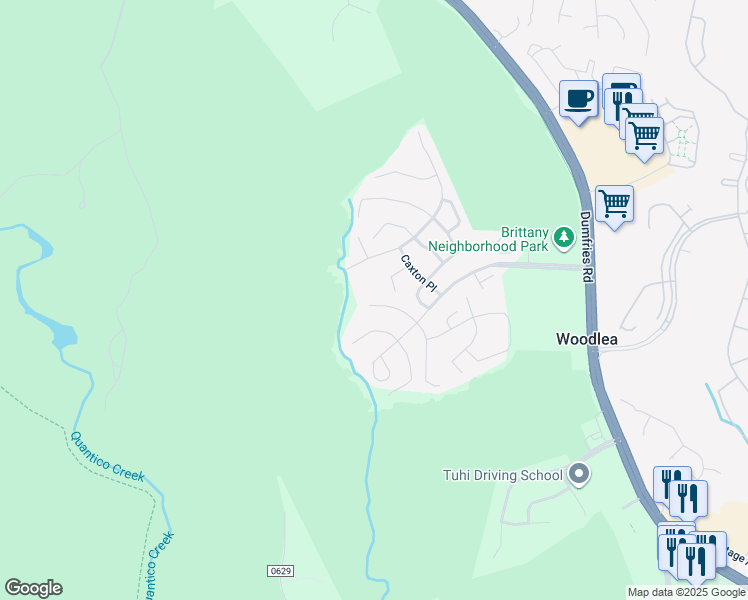 map of restaurants, bars, coffee shops, grocery stores, and more near 16607 Accolon Court in Dumfries