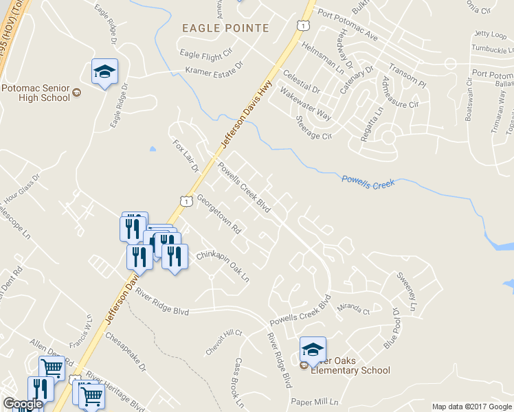 map of restaurants, bars, coffee shops, grocery stores, and more near 2828 Beechtree Lane in Woodbridge