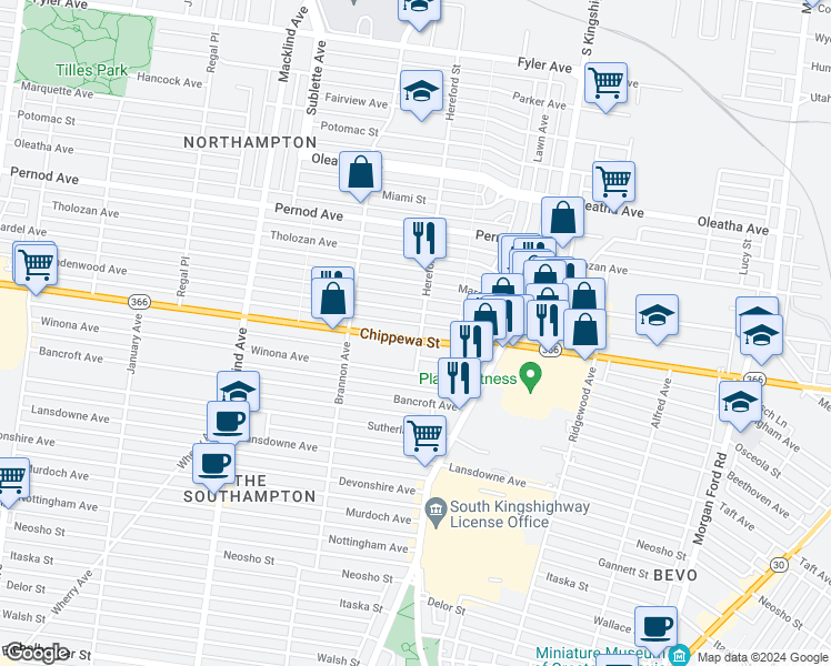 map of restaurants, bars, coffee shops, grocery stores, and more near 4974 Lindenwood Avenue in St. Louis