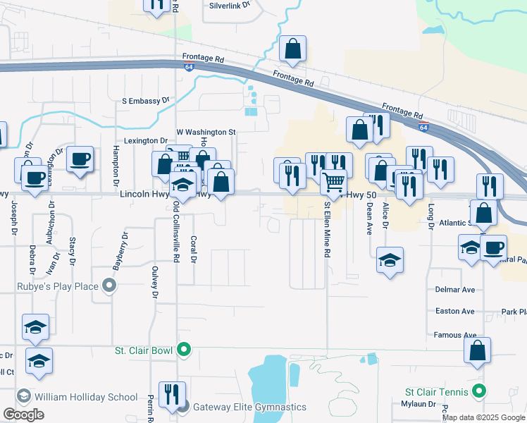map of restaurants, bars, coffee shops, grocery stores, and more near 1802 Mari Drive in O'Fallon