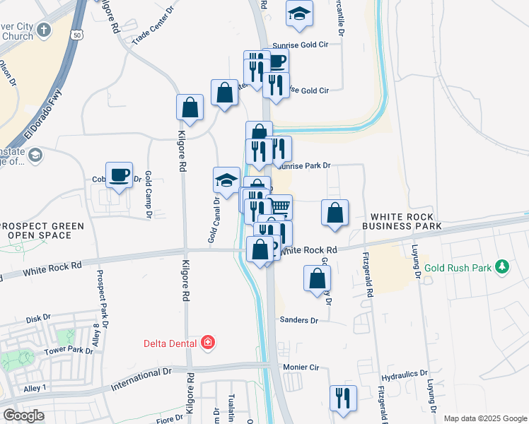 map of restaurants, bars, coffee shops, grocery stores, and more near 3058 Sunrise Boulevard in Rancho Cordova