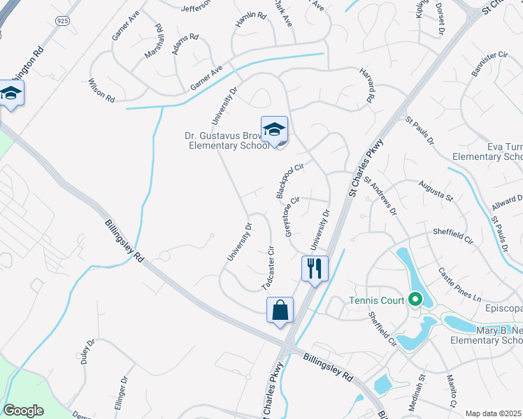map of restaurants, bars, coffee shops, grocery stores, and more near 5 Tadcaster Circle in Waldorf